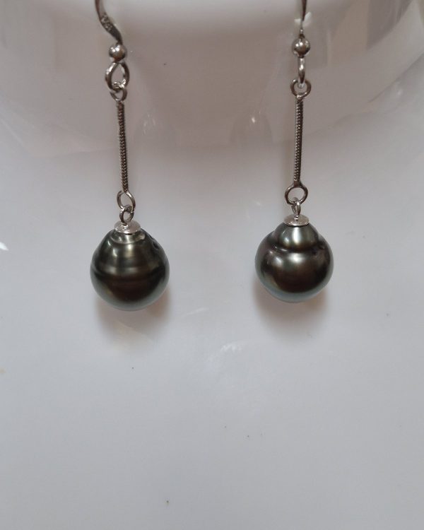 Bar Drop Black Pearl Earrings
