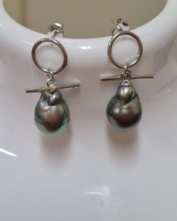 Ring and Bar Black Pearl Earrings